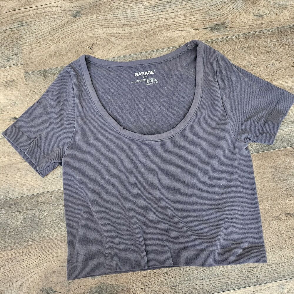 Garage Seamless Ribbed Scoop Neck Crop Top Charcoal Grey Downtown Girl S